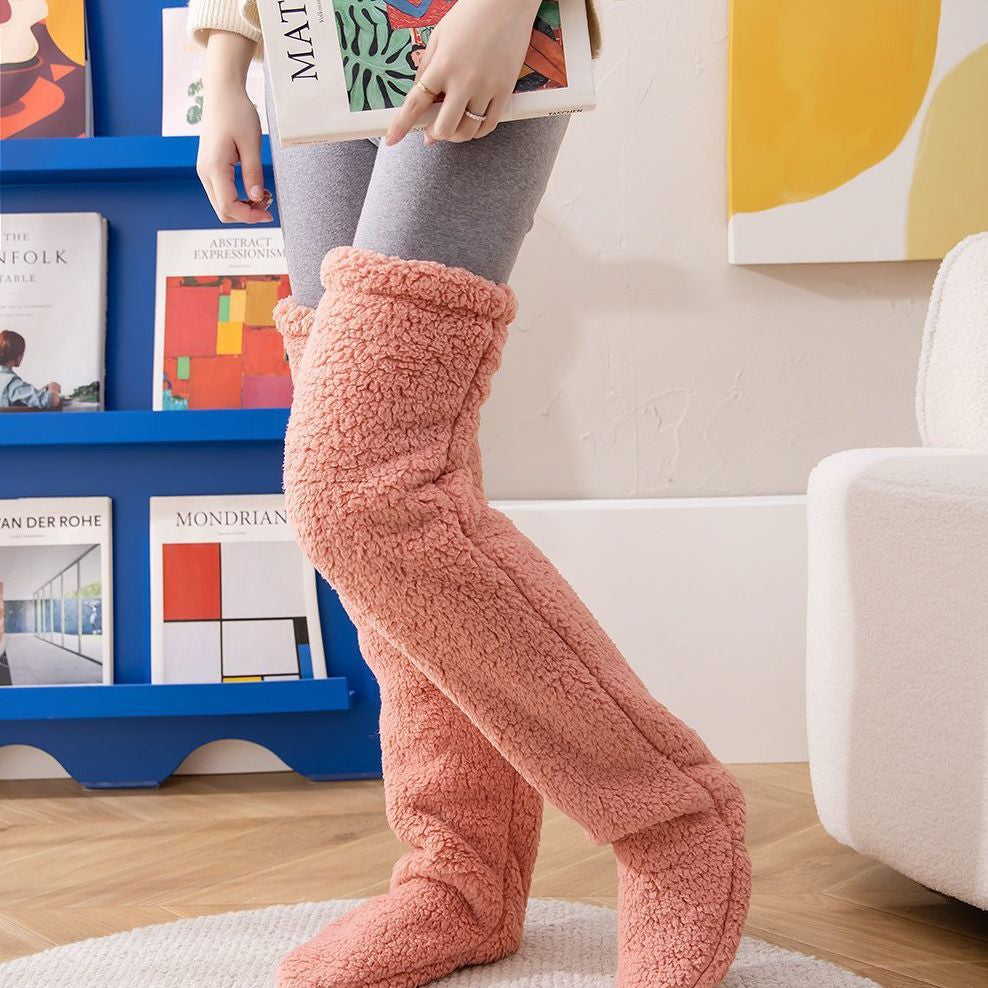 Over Knee High Fuzzy Long Socks Winter Warm Cold Leg Knee Joint Cold-Proof Stockings Home Floor Sleeping Socks