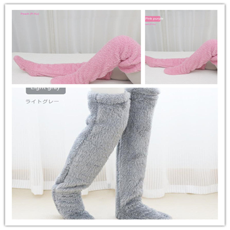 Over Knee High Fuzzy Long Socks Winter Warm Cold Leg Knee Joint Cold-Proof Stockings Home Floor Sleeping Socks