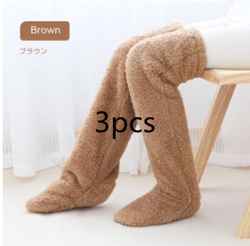 Over Knee High Fuzzy Long Socks Winter Warm Cold Leg Knee Joint Cold-Proof Stockings Home Floor Sleeping Socks